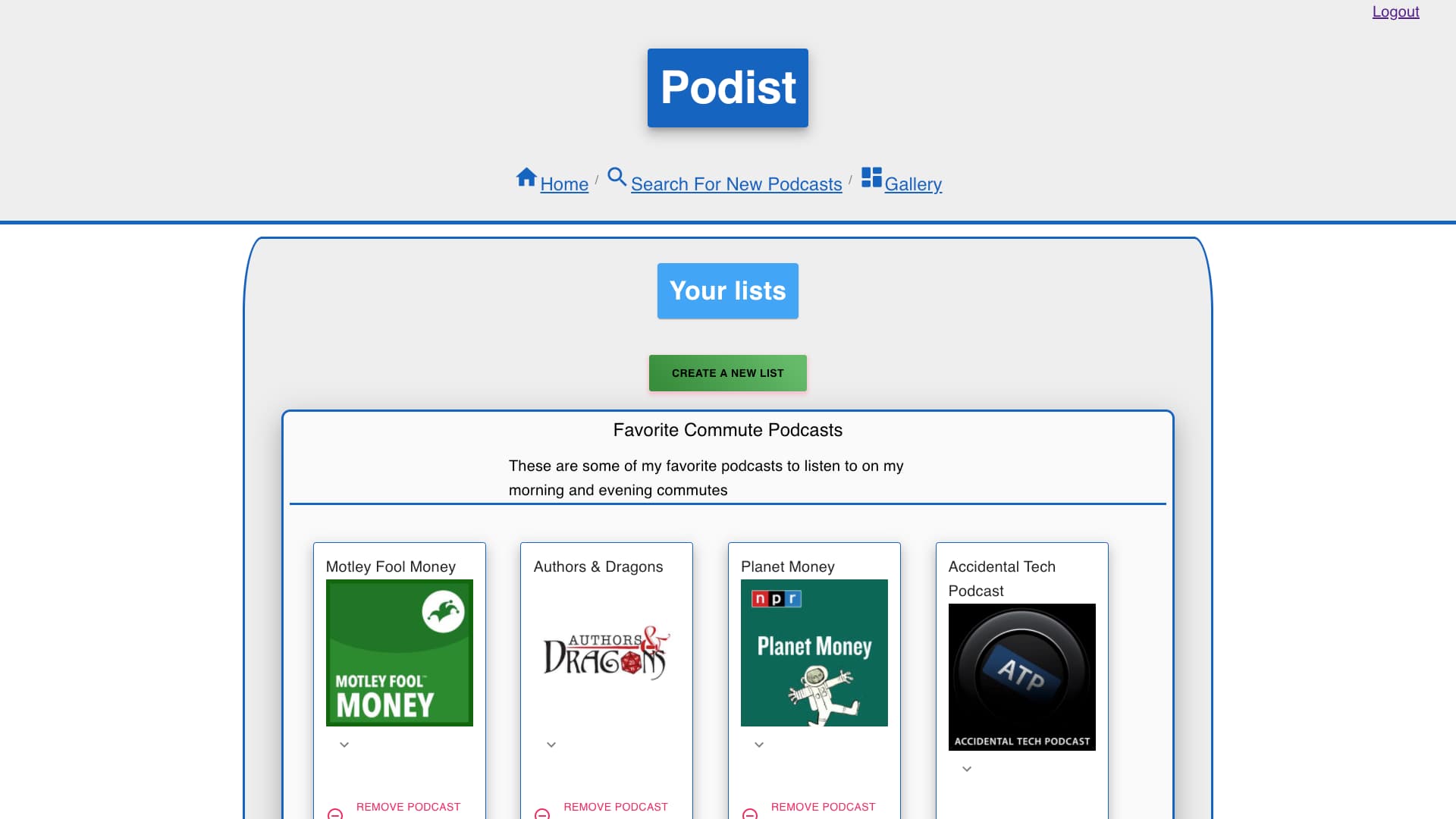 Podist app home screen